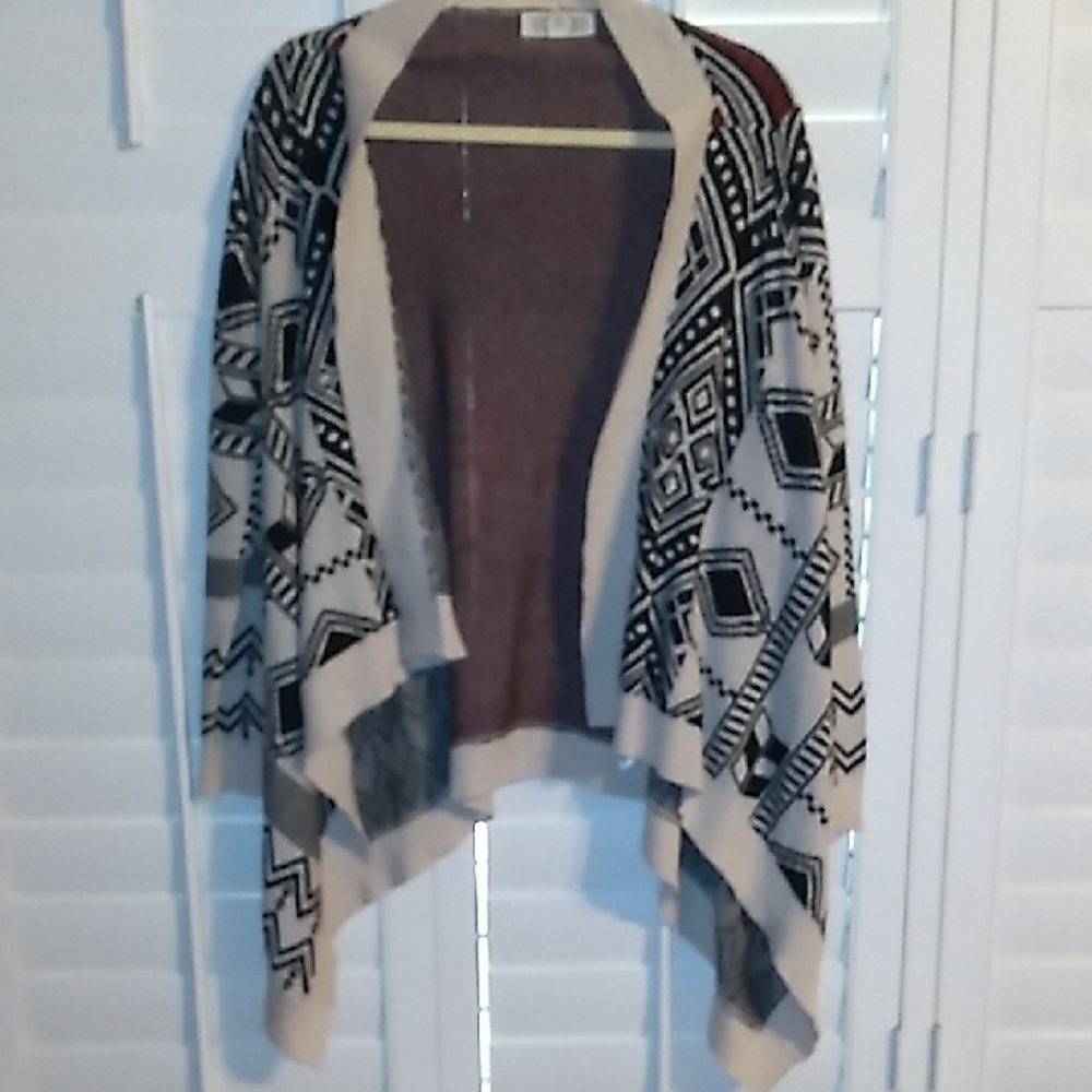 Pink Rose Black and Cream Geometric Cardigan